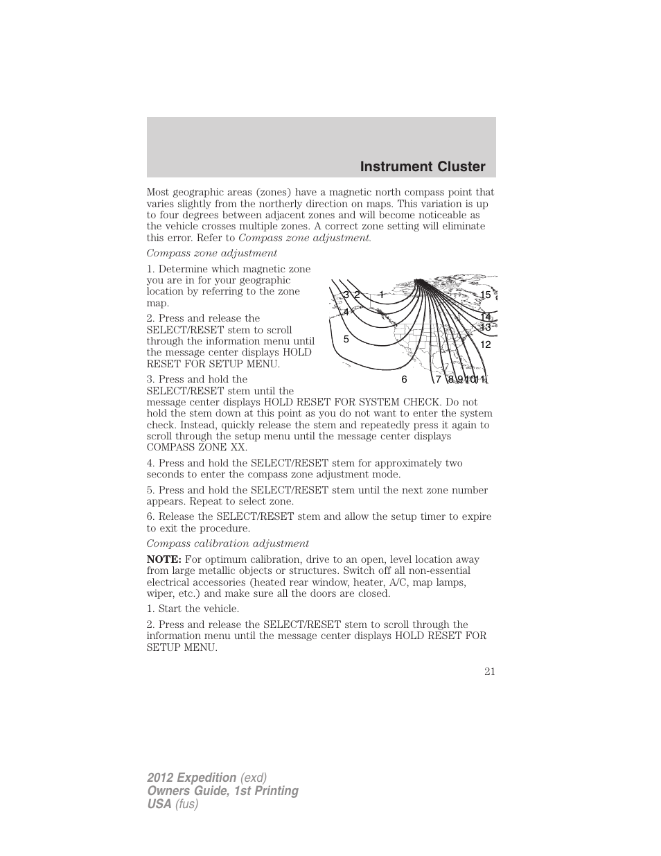 Instrument cluster | FORD 2012 Expedition v.1 User Manual | Page 21 / 400