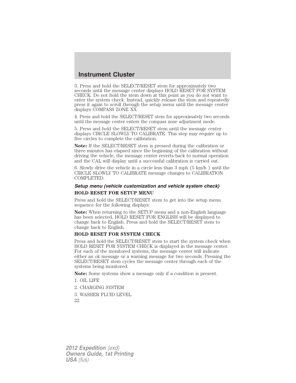 Instrument cluster | FORD 2012 Expedition v.1 User Manual | Page 22 / 400