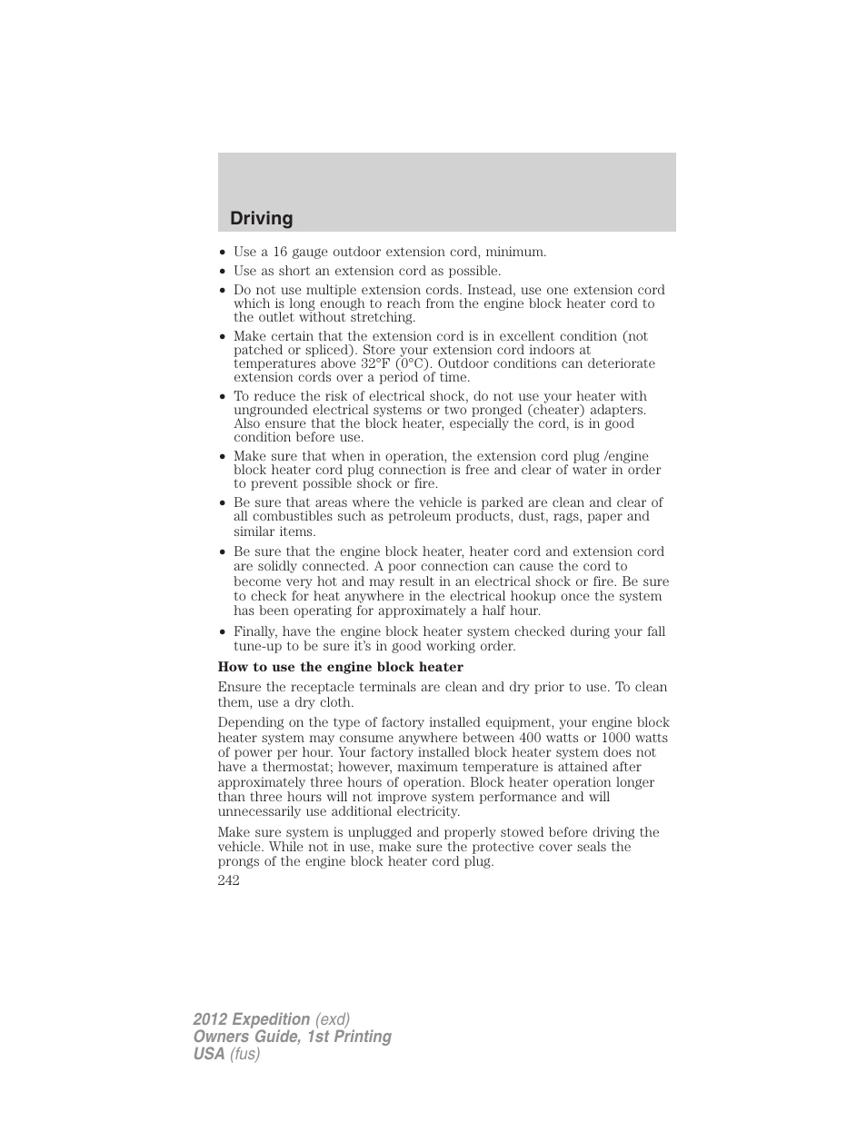 Driving | FORD 2012 Expedition v.1 User Manual | Page 242 / 400