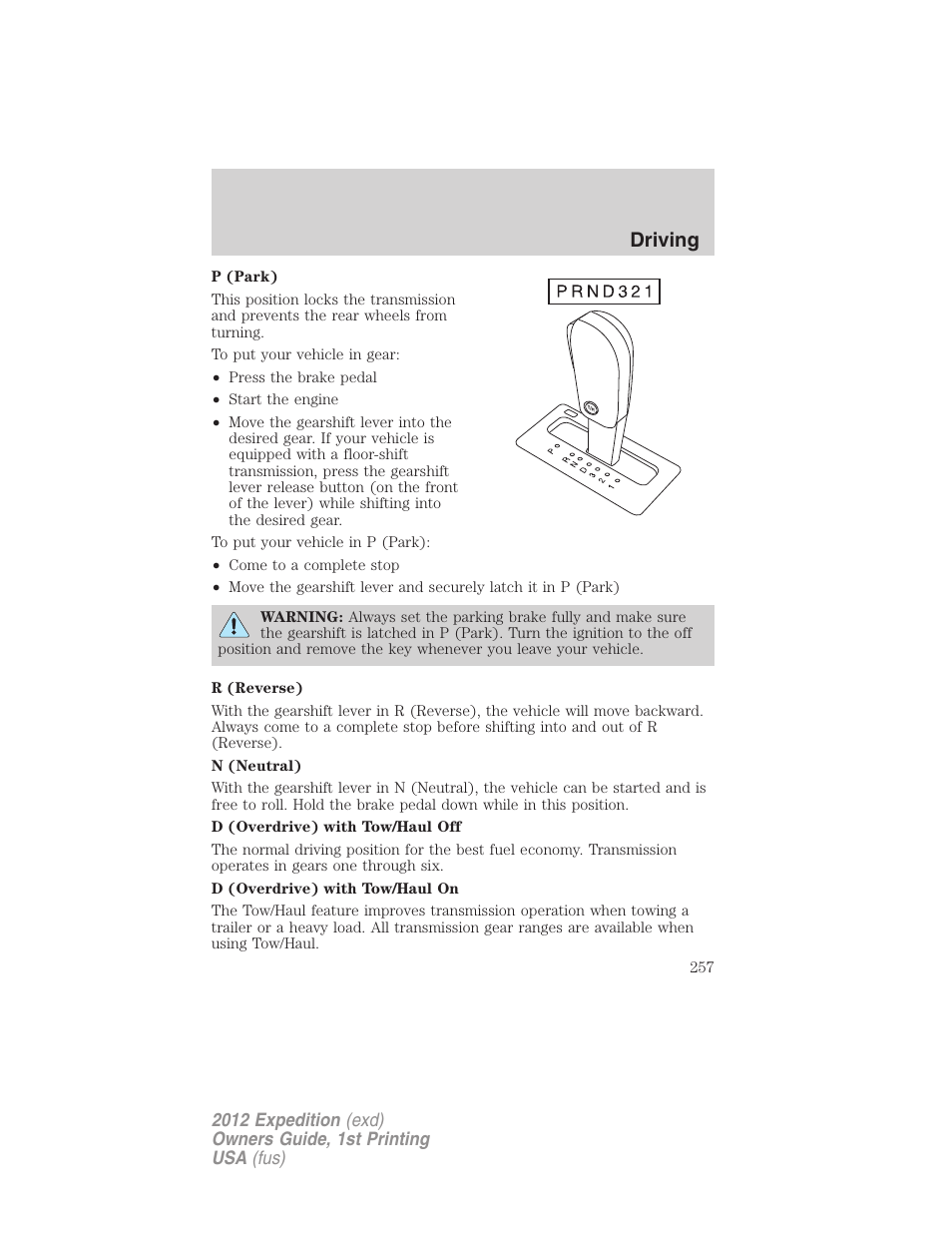 Driving | FORD 2012 Expedition v.1 User Manual | Page 257 / 400