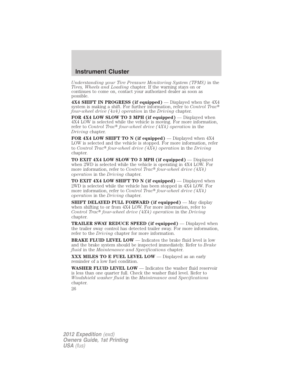 Instrument cluster | FORD 2012 Expedition v.1 User Manual | Page 26 / 400