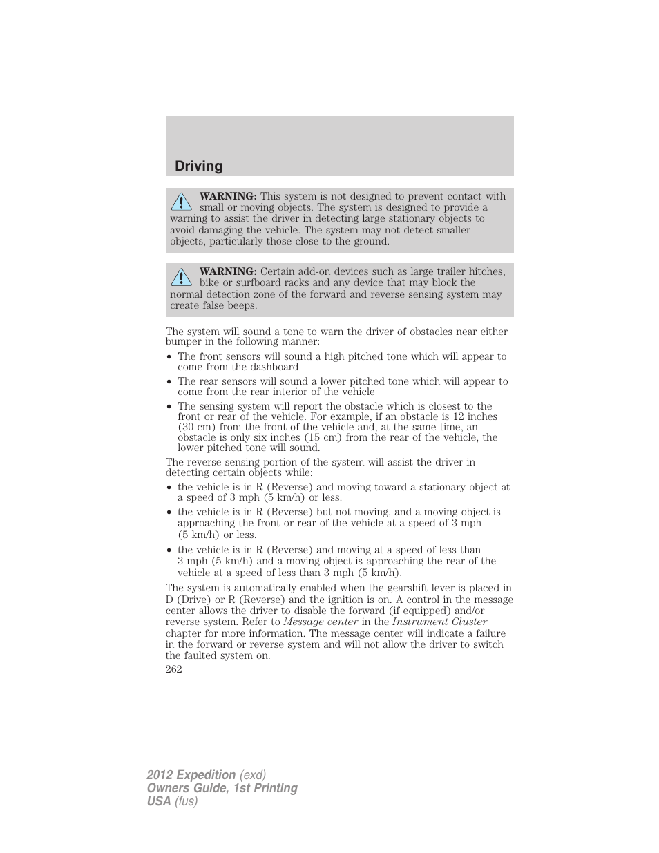 Driving | FORD 2012 Expedition v.1 User Manual | Page 262 / 400
