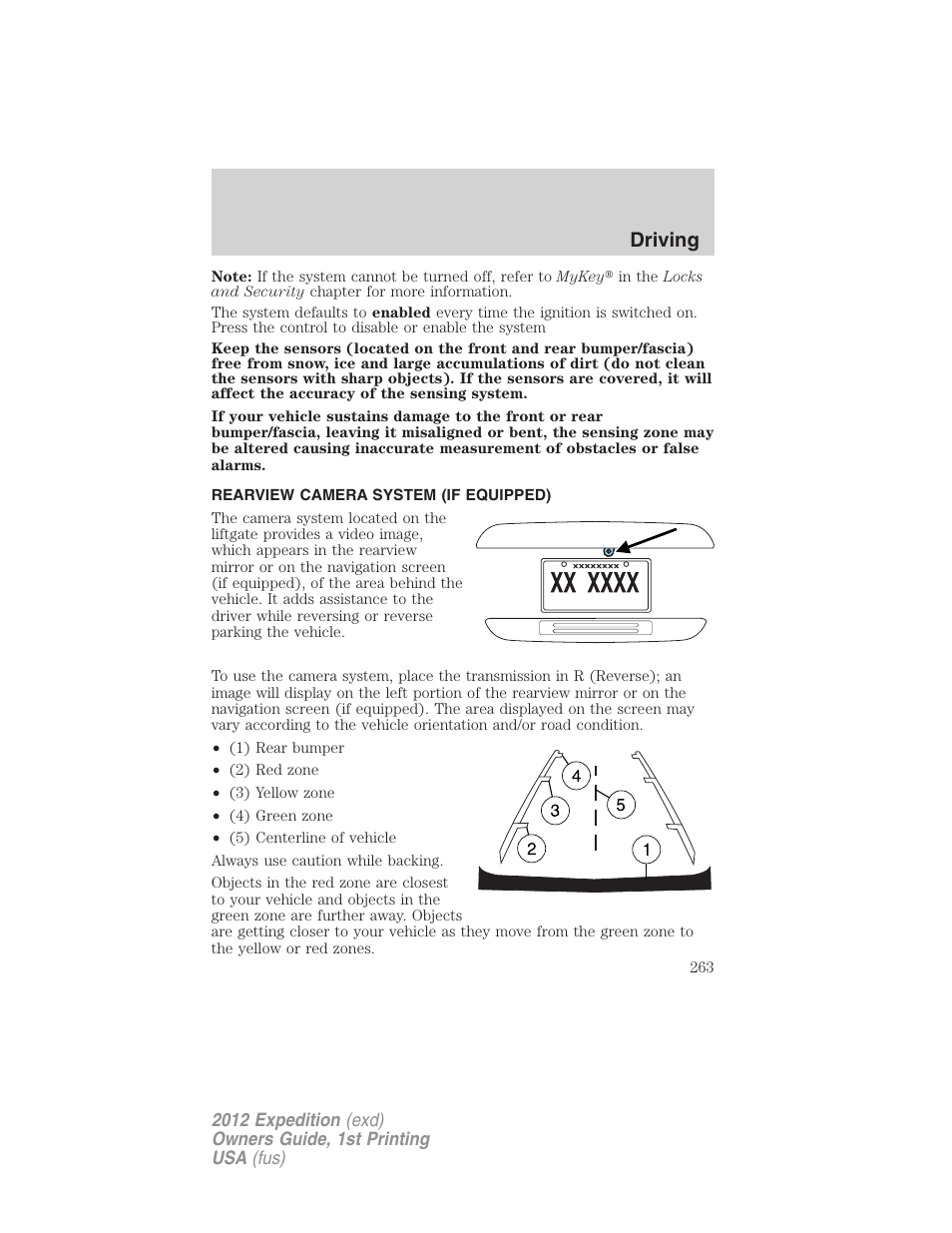 Rearview camera system (if equipped), Rear-view camera system, Driving | FORD 2012 Expedition v.1 User Manual | Page 263 / 400