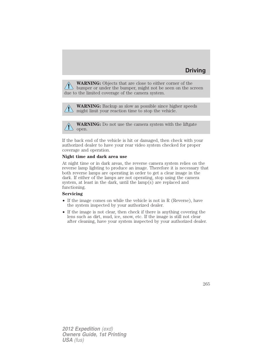 Driving | FORD 2012 Expedition v.1 User Manual | Page 265 / 400