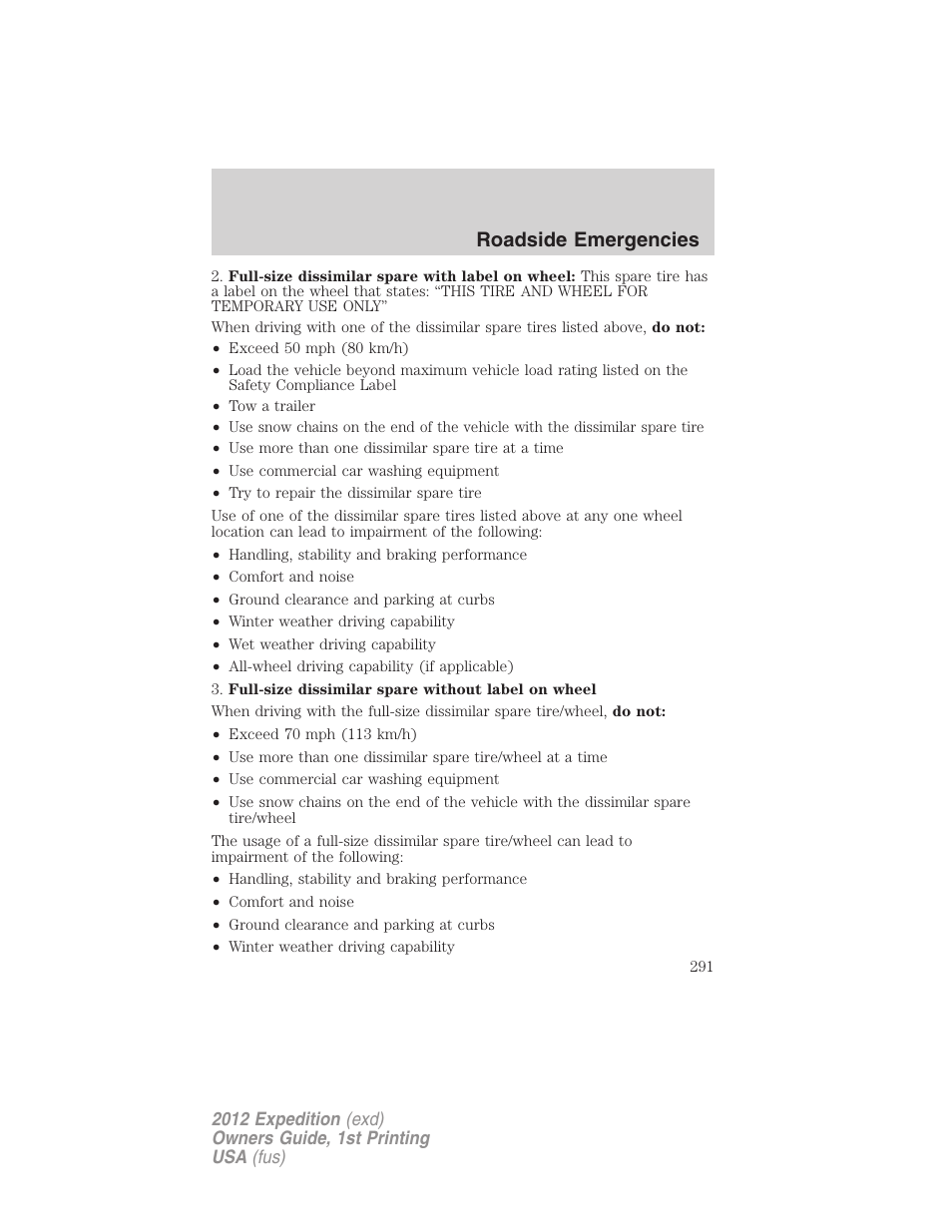 Roadside emergencies | FORD 2012 Expedition v.1 User Manual | Page 291 / 400