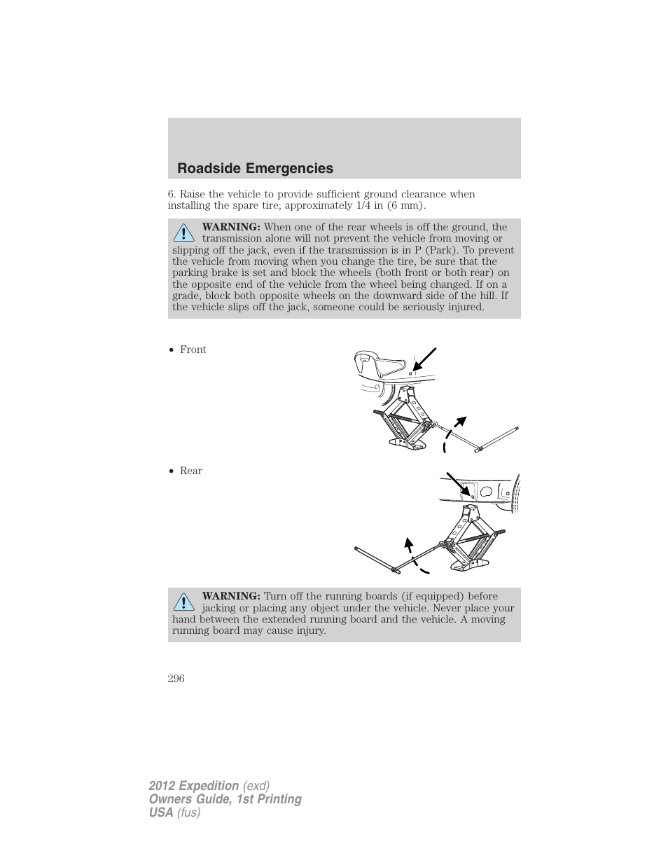 Roadside emergencies | FORD 2012 Expedition v.1 User Manual | Page 296 / 400