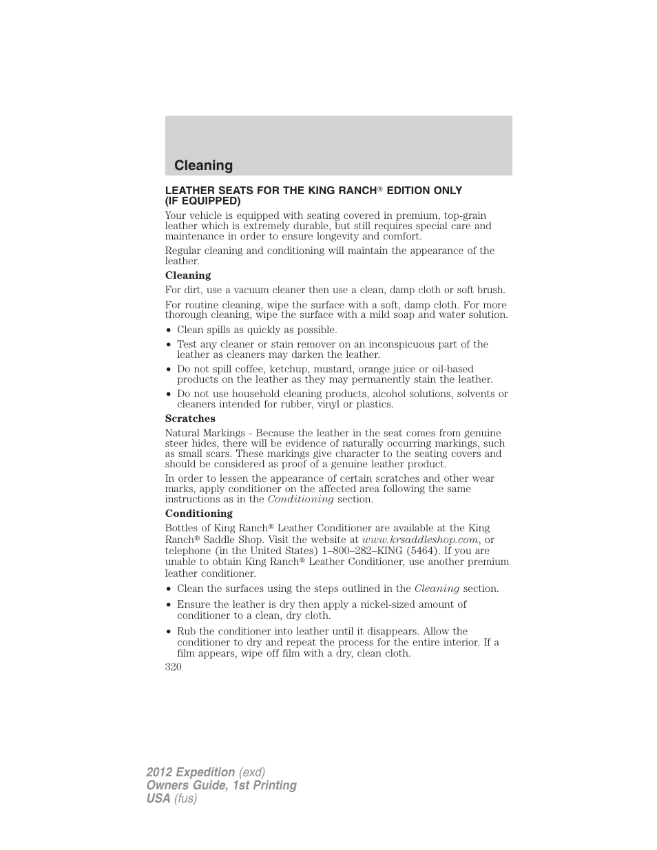 Cleaning | FORD 2012 Expedition v.1 User Manual | Page 320 / 400