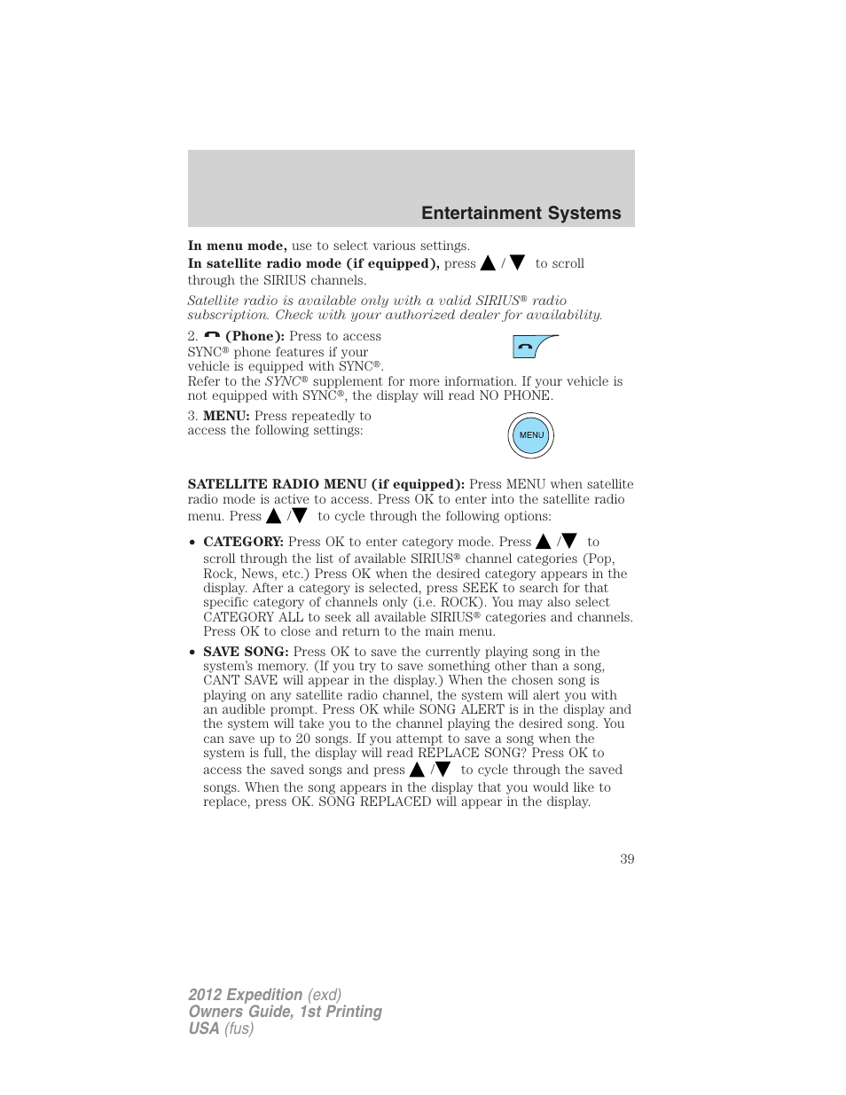 Entertainment systems | FORD 2012 Expedition v.1 User Manual | Page 39 / 400