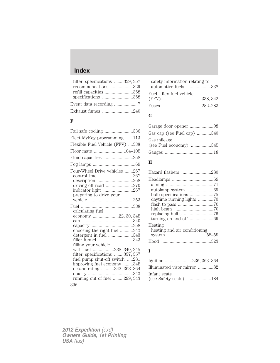 Index | FORD 2012 Expedition v.1 User Manual | Page 396 / 400