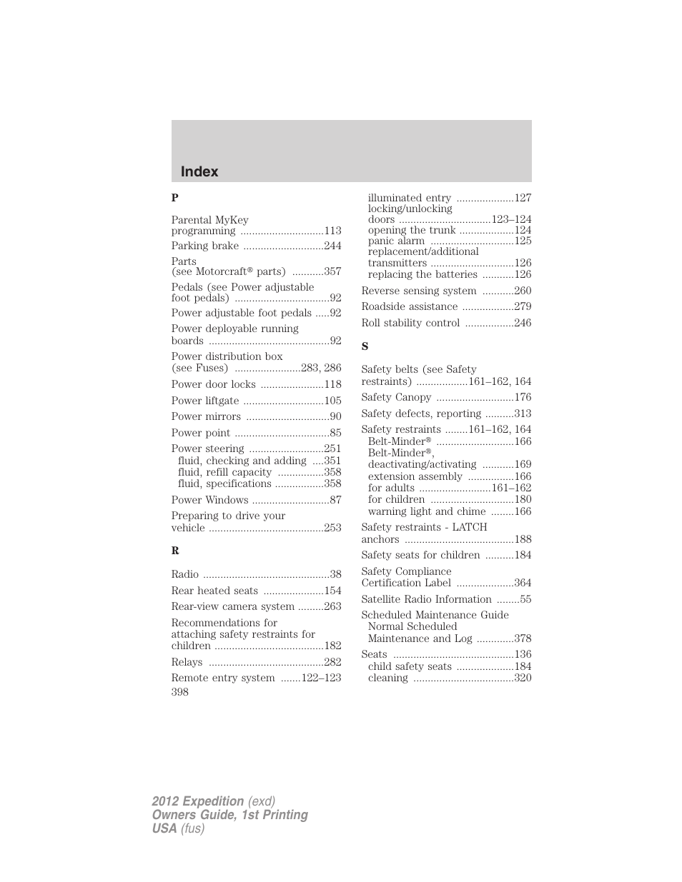 Index | FORD 2012 Expedition v.1 User Manual | Page 398 / 400