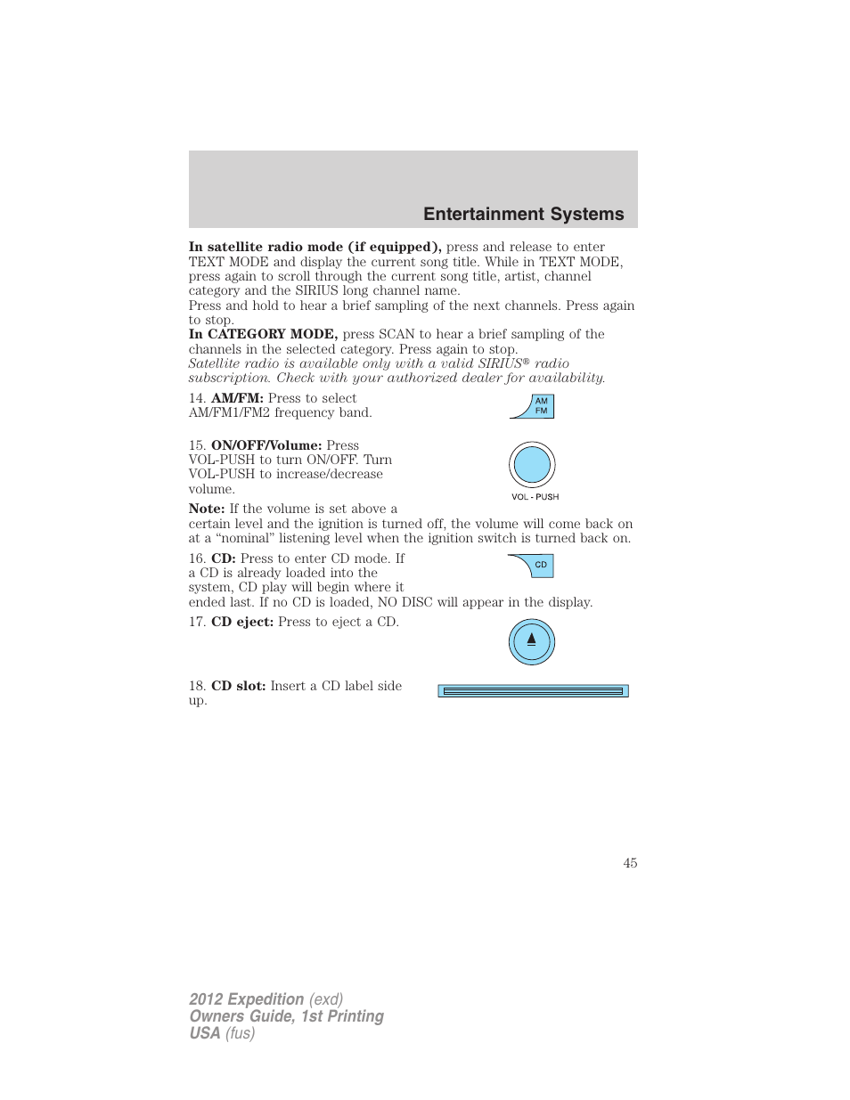 Entertainment systems | FORD 2012 Expedition v.1 User Manual | Page 45 / 400