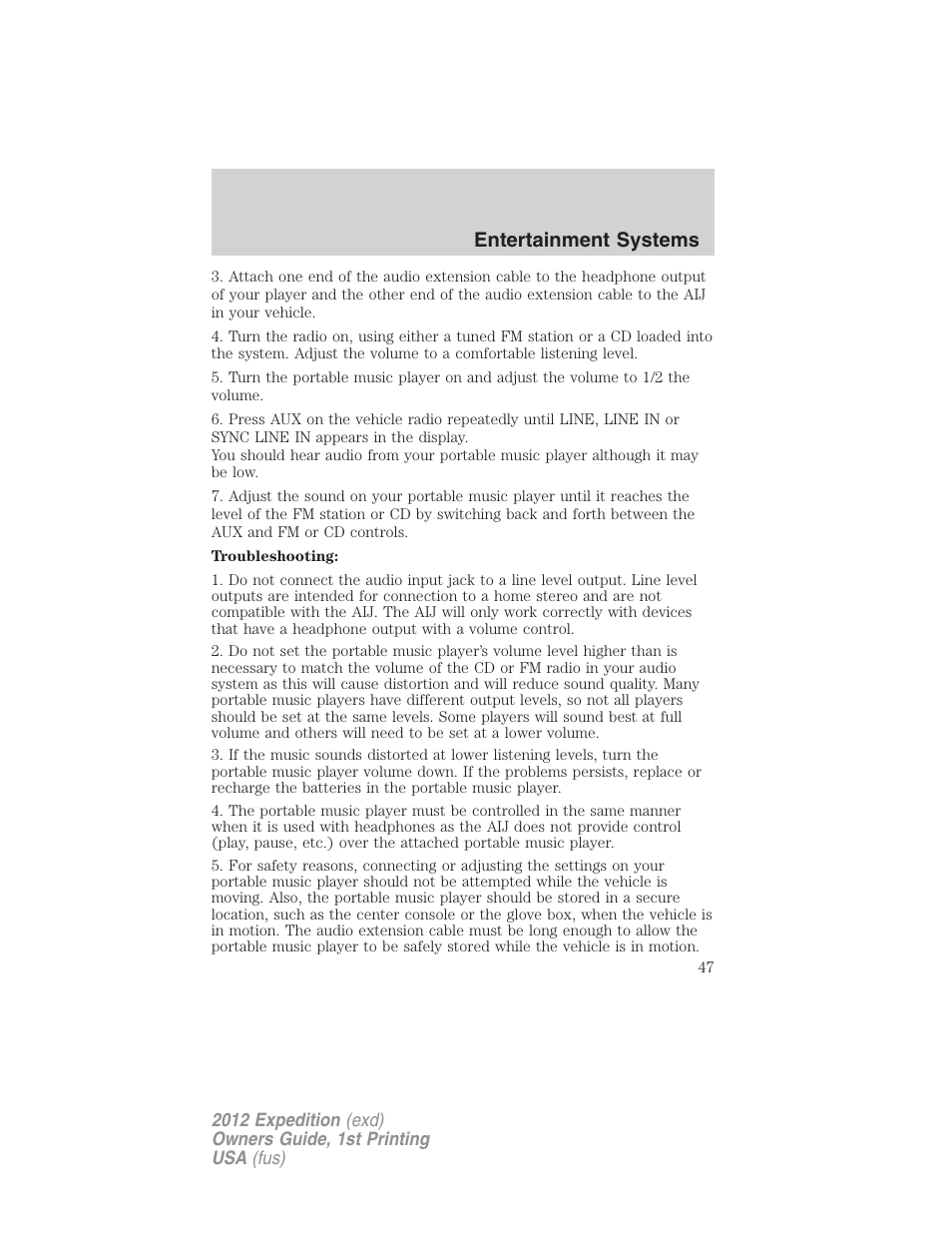 Entertainment systems | FORD 2012 Expedition v.1 User Manual | Page 47 / 400