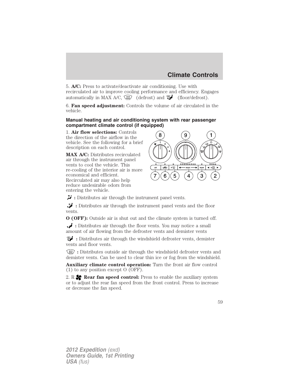 Climate controls | FORD 2012 Expedition v.1 User Manual | Page 59 / 400