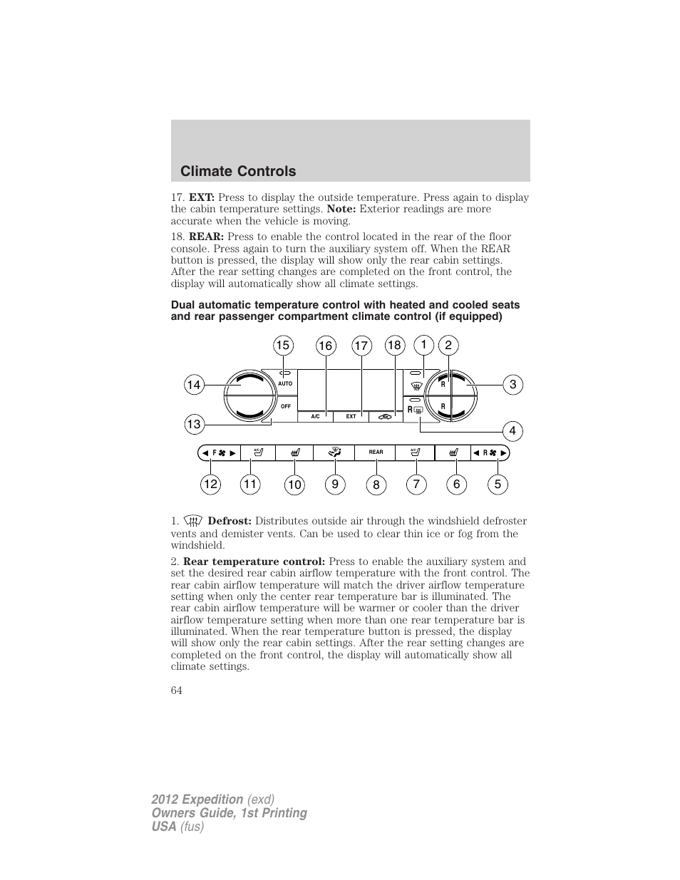 Climate controls | FORD 2012 Expedition v.1 User Manual | Page 64 / 400