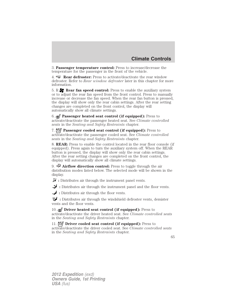 Climate controls | FORD 2012 Expedition v.1 User Manual | Page 65 / 400
