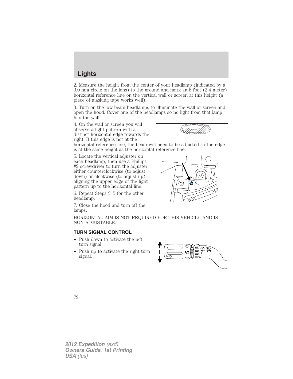 Turn signal control, Lights | FORD 2012 Expedition v.1 User Manual | Page 72 / 400