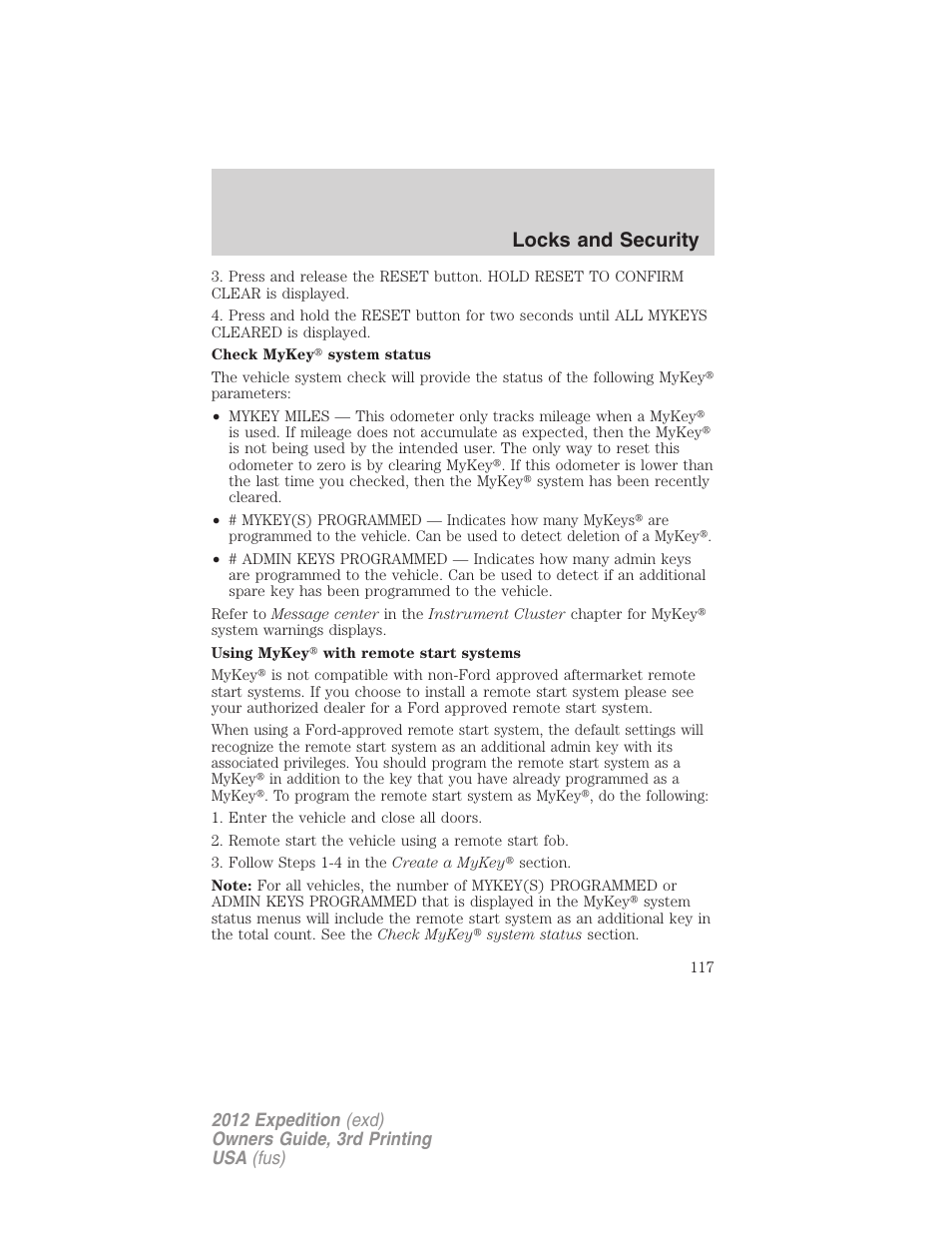 Locks and security | FORD 2012 Expedition v.2 User Manual | Page 117 / 396