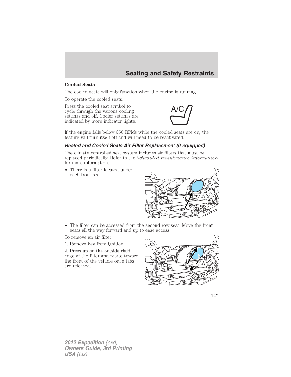 Seating and safety restraints | FORD 2012 Expedition v.2 User Manual | Page 147 / 396