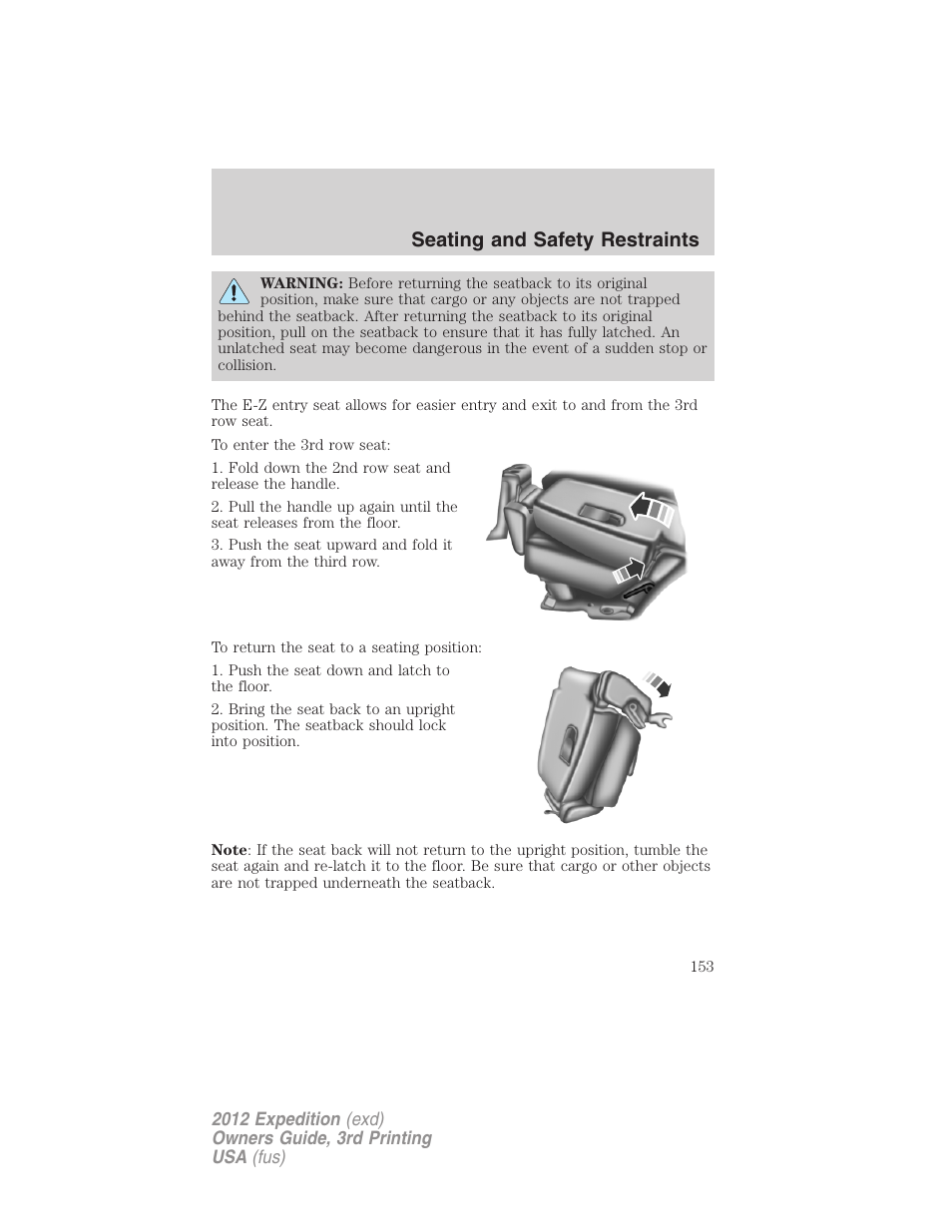 Seating and safety restraints | FORD 2012 Expedition v.2 User Manual | Page 153 / 396