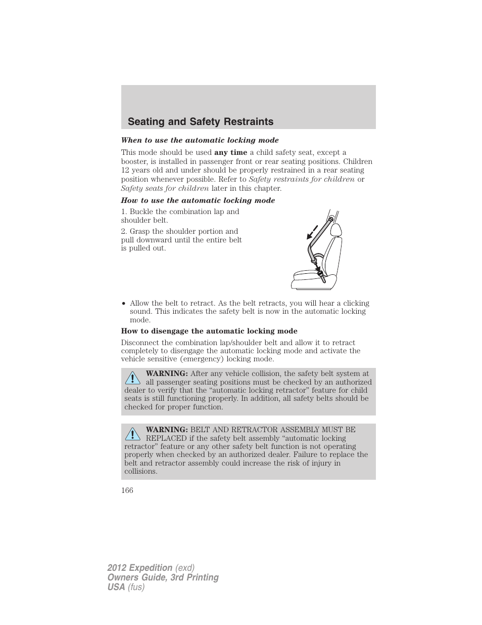 Seating and safety restraints | FORD 2012 Expedition v.2 User Manual | Page 166 / 396
