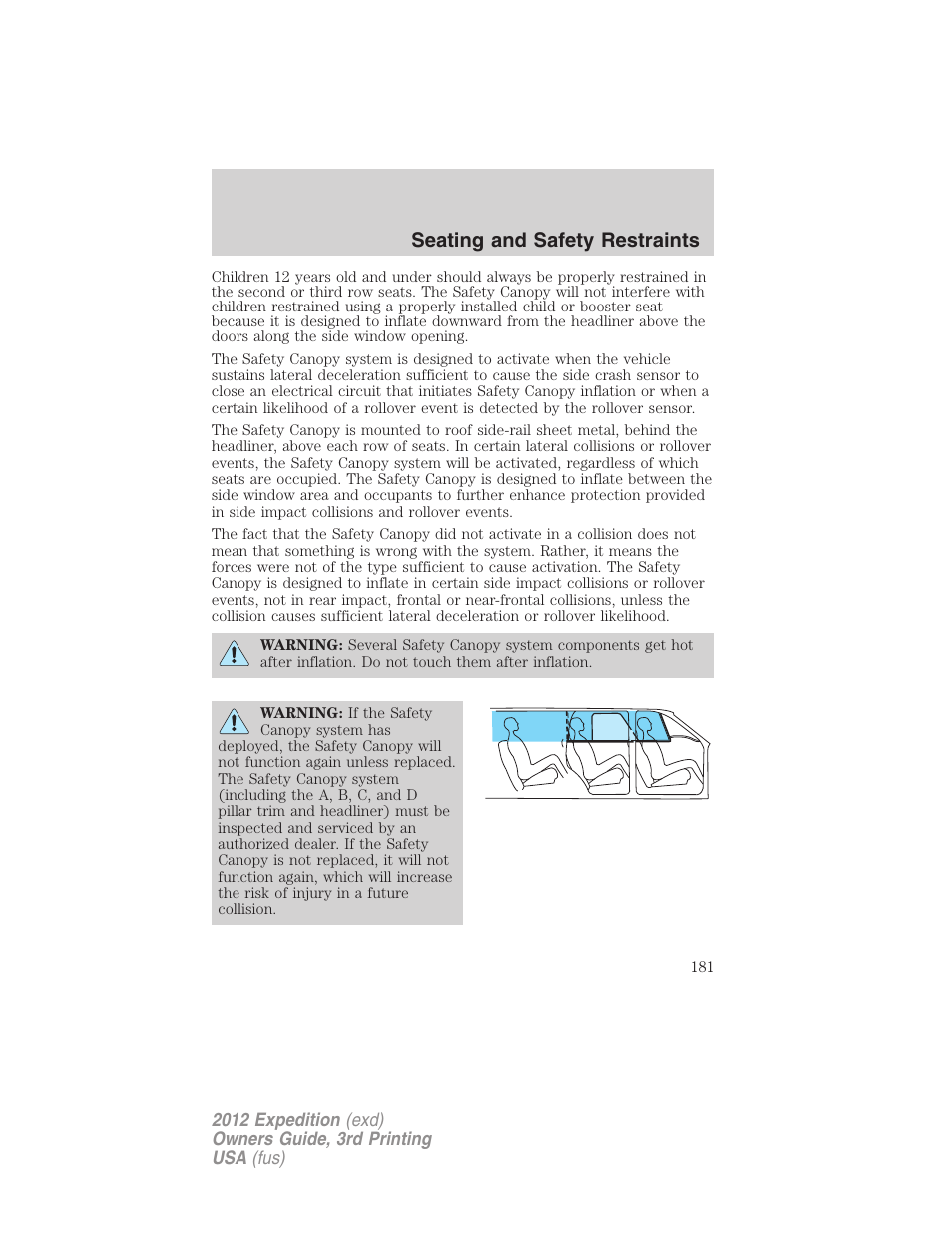 Seating and safety restraints | FORD 2012 Expedition v.2 User Manual | Page 181 / 396