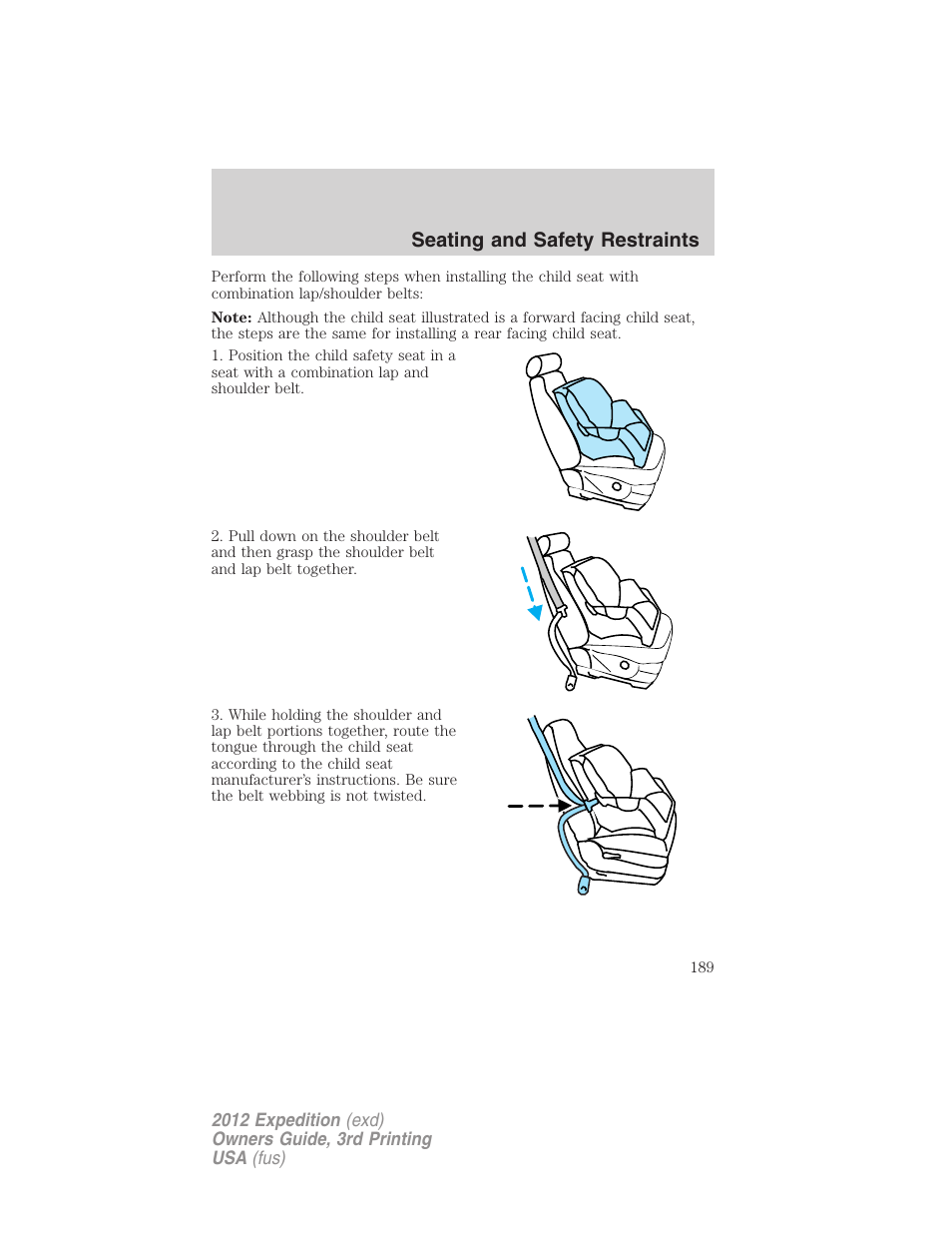 Seating and safety restraints | FORD 2012 Expedition v.2 User Manual | Page 189 / 396