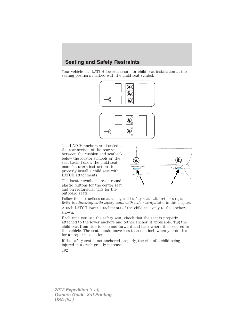 Seating and safety restraints | FORD 2012 Expedition v.2 User Manual | Page 192 / 396