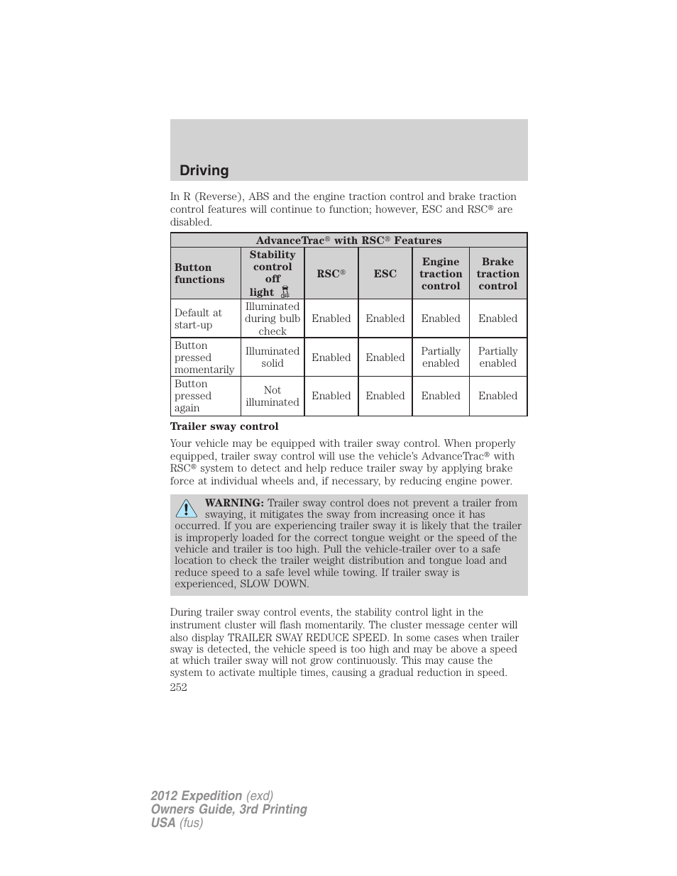 Driving | FORD 2012 Expedition v.2 User Manual | Page 252 / 396