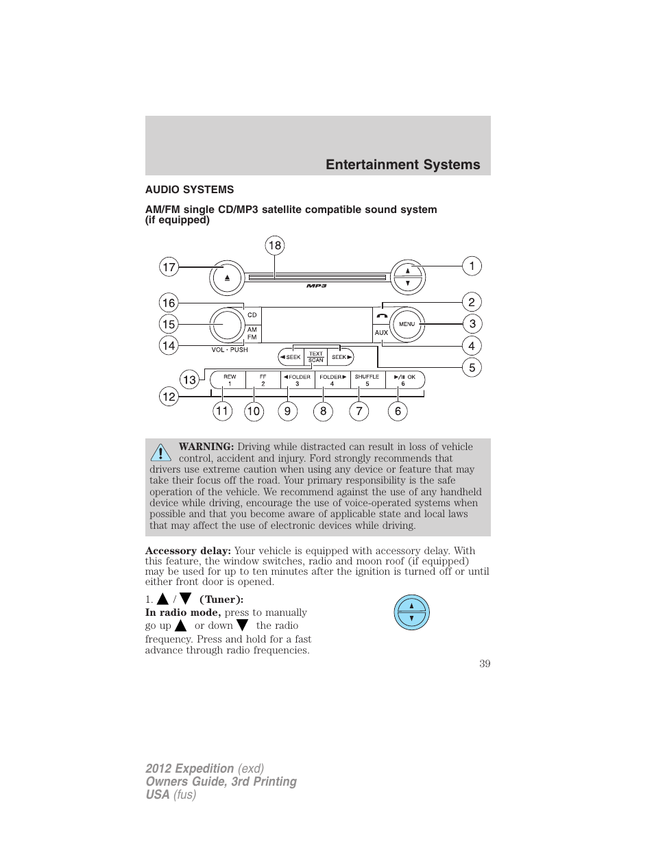 Entertainment systems, Audio systems, Am/fm stereo with cd | FORD 2012 Expedition v.2 User Manual | Page 39 / 396