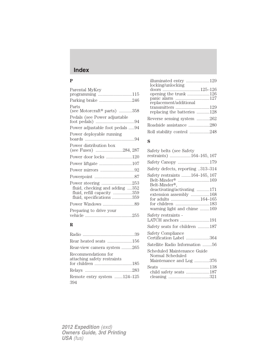 Index | FORD 2012 Expedition v.2 User Manual | Page 394 / 396