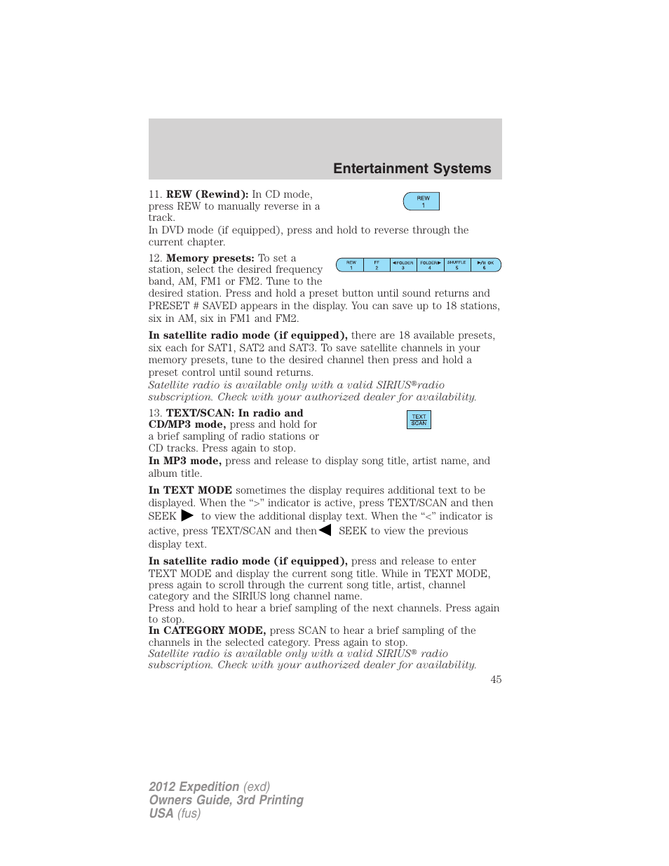 Entertainment systems | FORD 2012 Expedition v.2 User Manual | Page 45 / 396