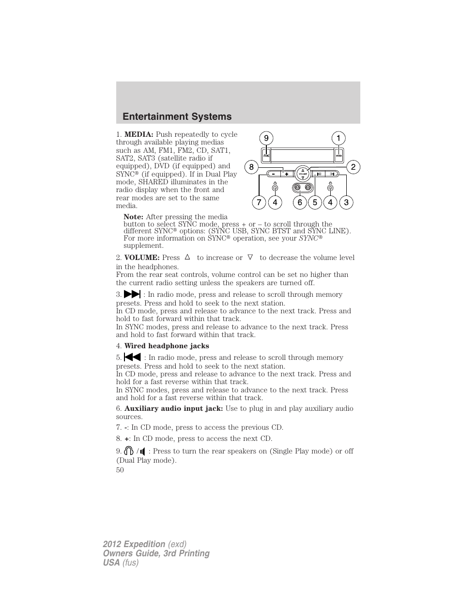 Entertainment systems | FORD 2012 Expedition v.2 User Manual | Page 50 / 396