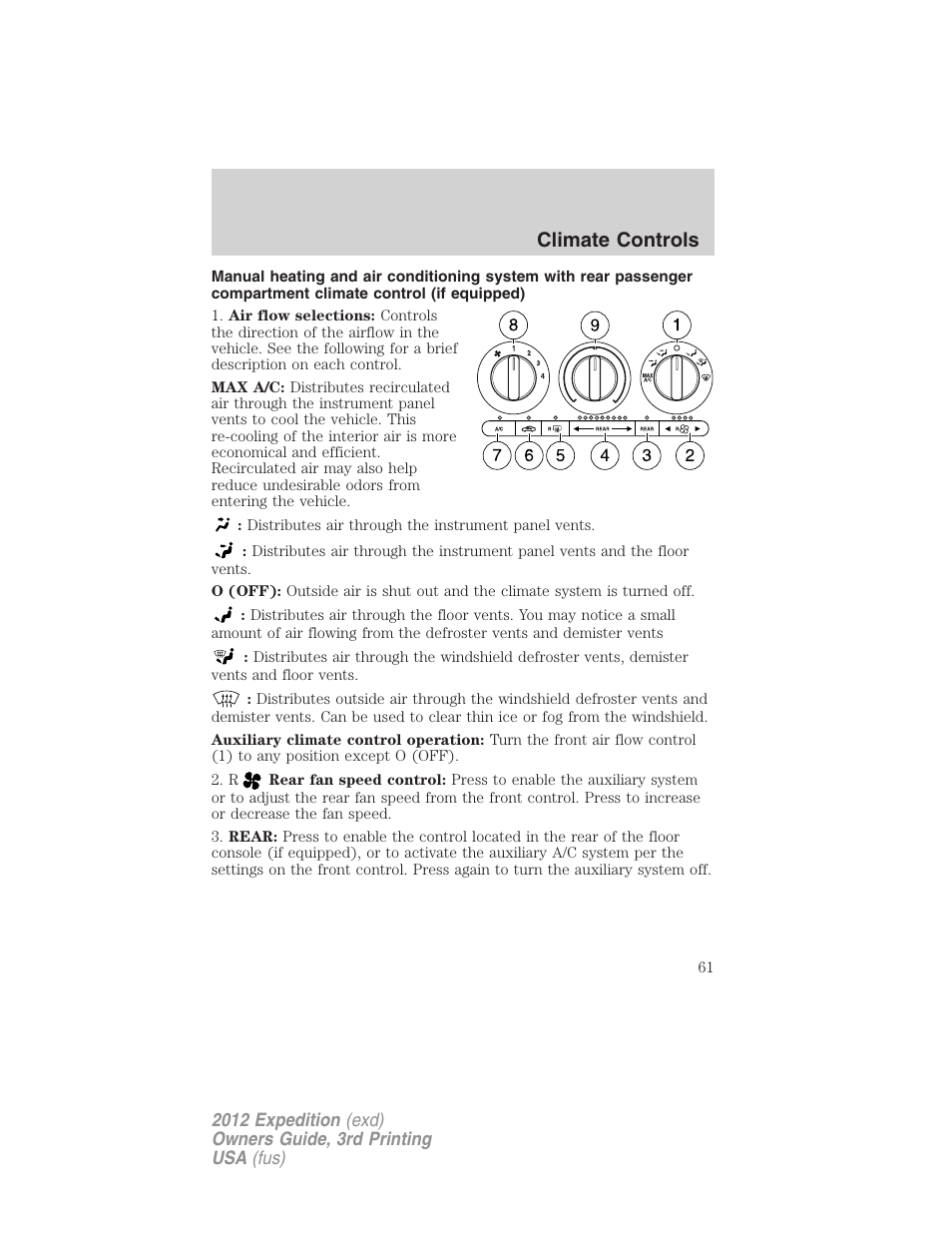 Climate controls | FORD 2012 Expedition v.2 User Manual | Page 61 / 396