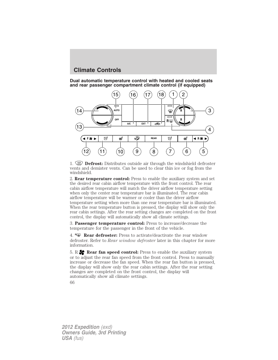 Climate controls | FORD 2012 Expedition v.2 User Manual | Page 66 / 396