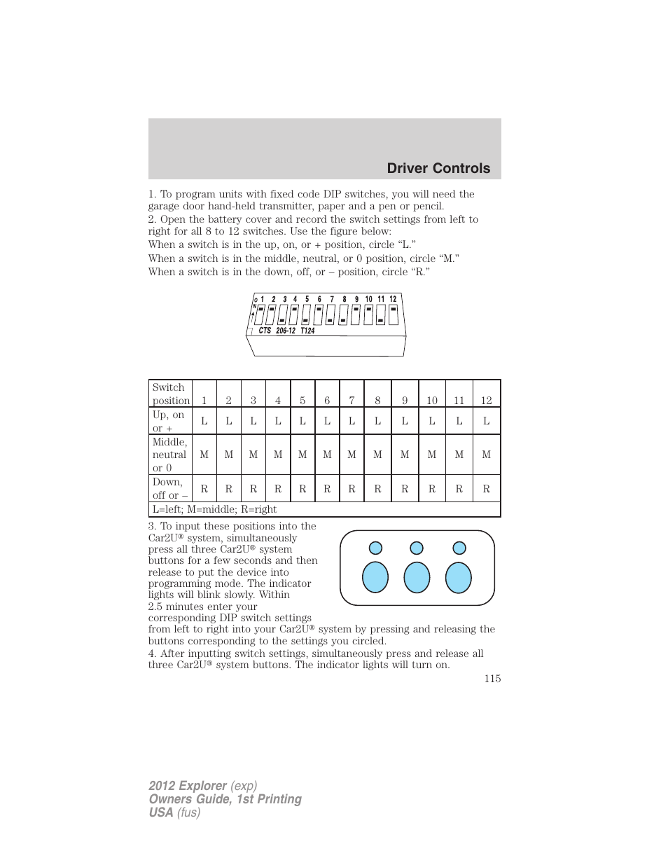 Driver controls | FORD 2012 Explorer v.1 User Manual | Page 115 / 439