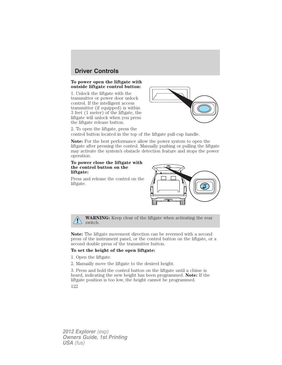Driver controls | FORD 2012 Explorer v.1 User Manual | Page 122 / 439