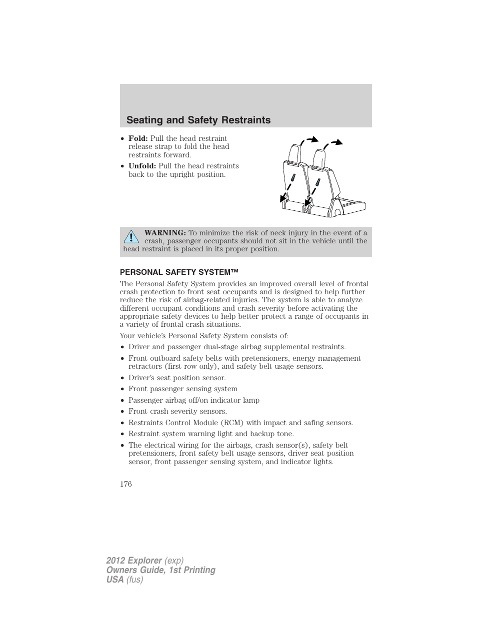 Personal safety system, Seating and safety restraints | FORD 2012 Explorer v.1 User Manual | Page 176 / 439