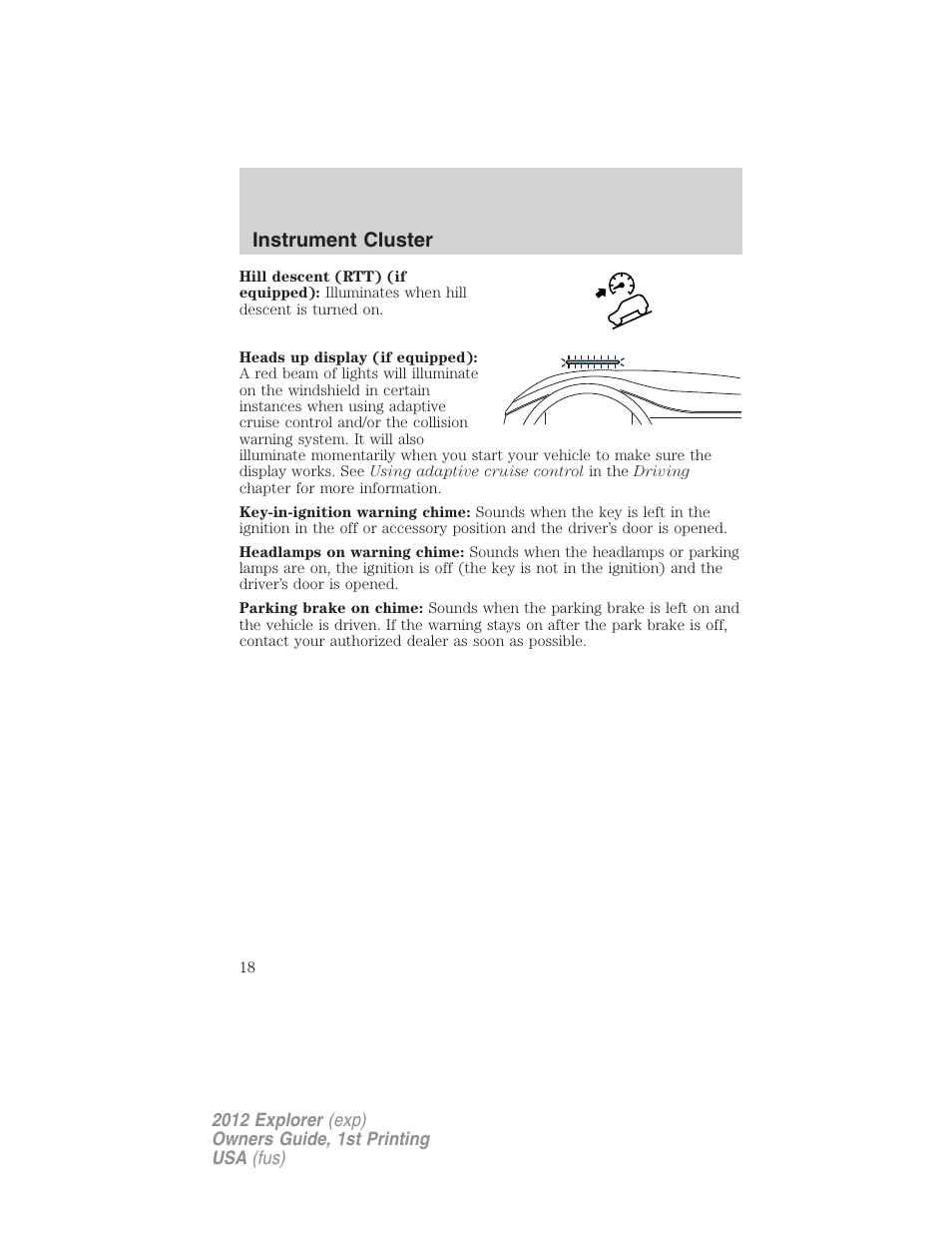 Instrument cluster | FORD 2012 Explorer v.1 User Manual | Page 18 / 439
