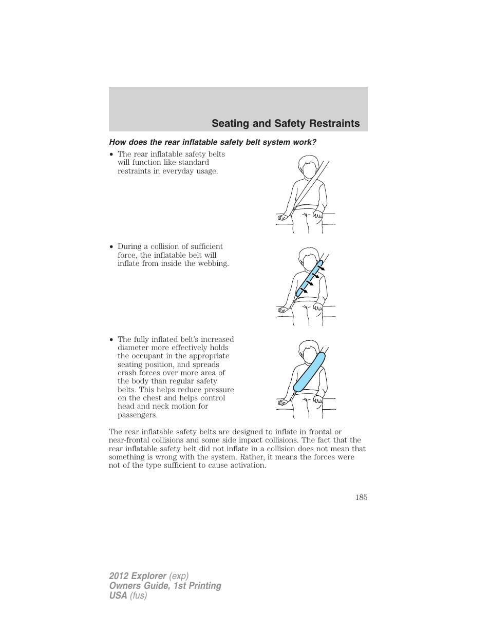 Seating and safety restraints | FORD 2012 Explorer v.1 User Manual | Page 185 / 439