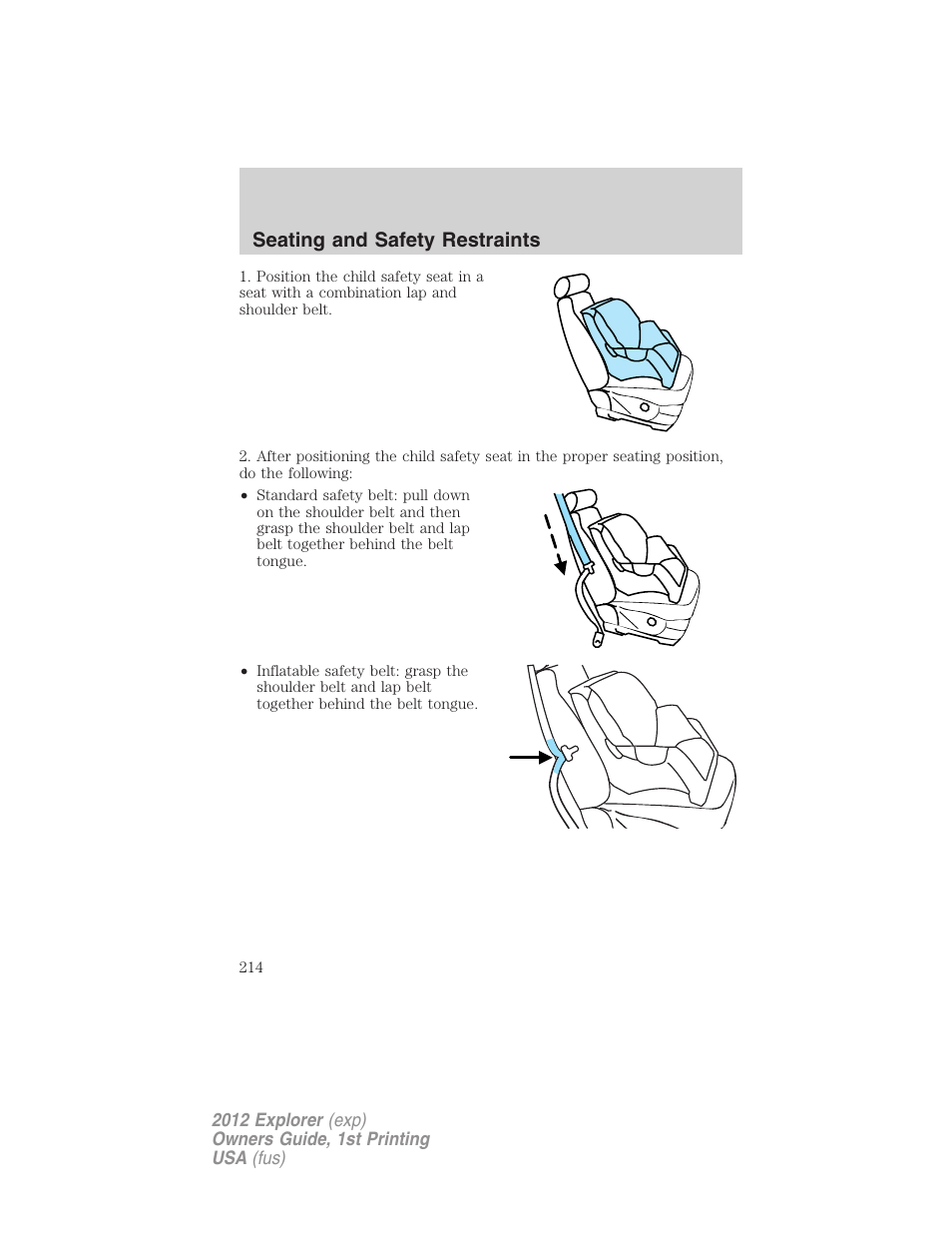 Seating and safety restraints | FORD 2012 Explorer v.1 User Manual | Page 214 / 439