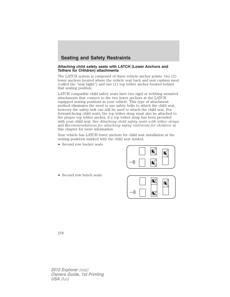 Seating and safety restraints | FORD 2012 Explorer v.1 User Manual | Page 218 / 439