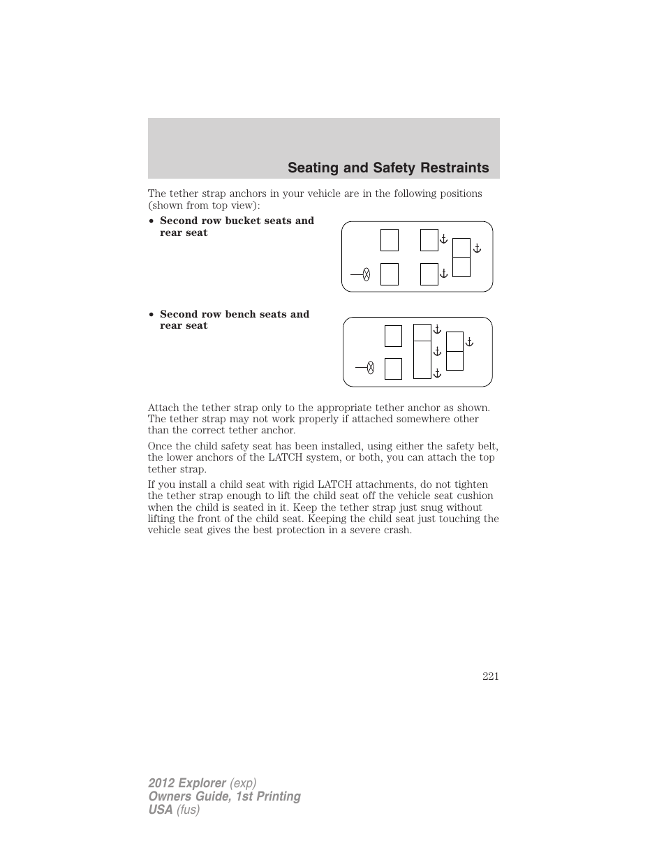 Seating and safety restraints | FORD 2012 Explorer v.1 User Manual | Page 221 / 439
