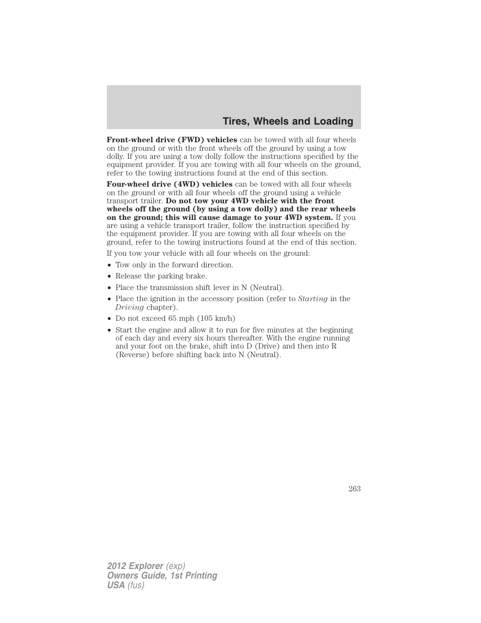 Tires, wheels and loading | FORD 2012 Explorer v.1 User Manual | Page 263 / 439