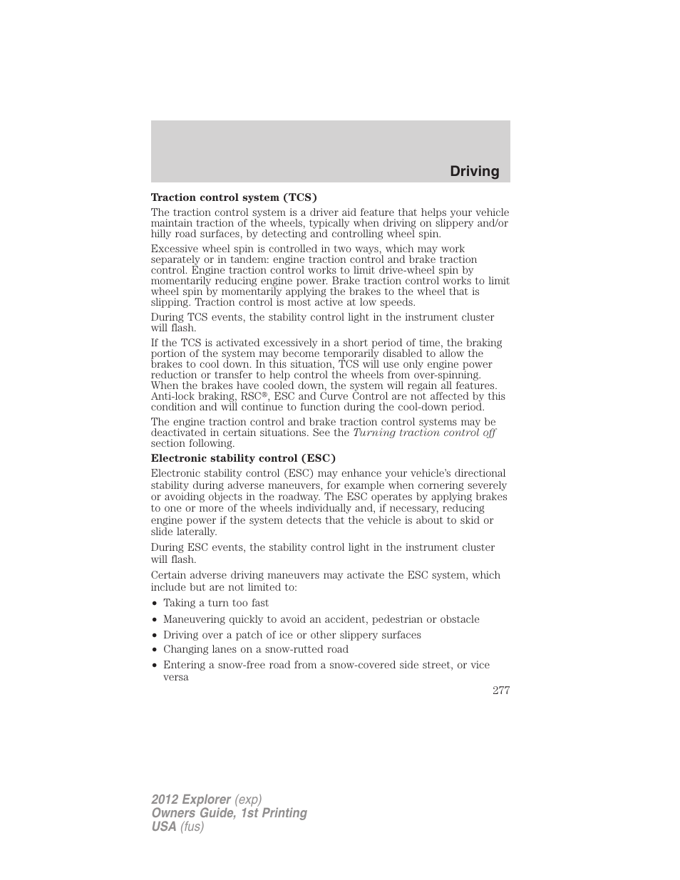 Driving | FORD 2012 Explorer v.1 User Manual | Page 277 / 439