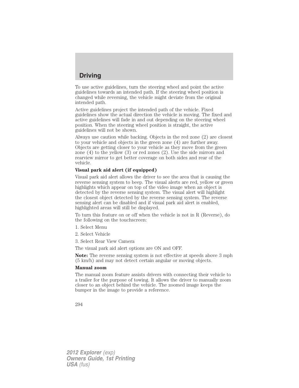 Driving | FORD 2012 Explorer v.1 User Manual | Page 294 / 439