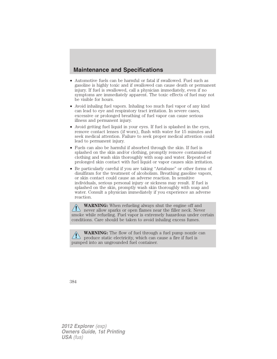 Maintenance and specifications | FORD 2012 Explorer v.1 User Manual | Page 384 / 439