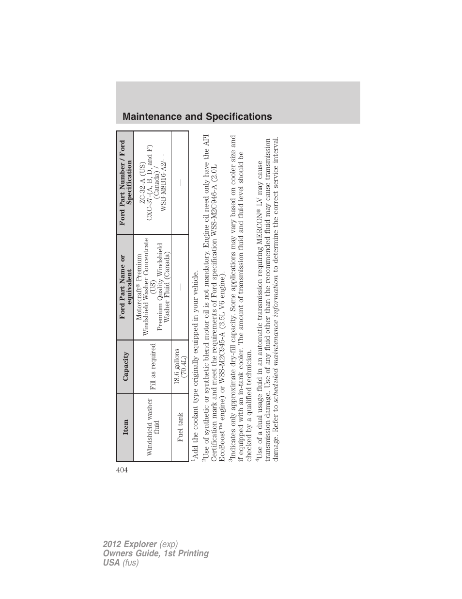 Maintenance and specifications | FORD 2012 Explorer v.1 User Manual | Page 404 / 439