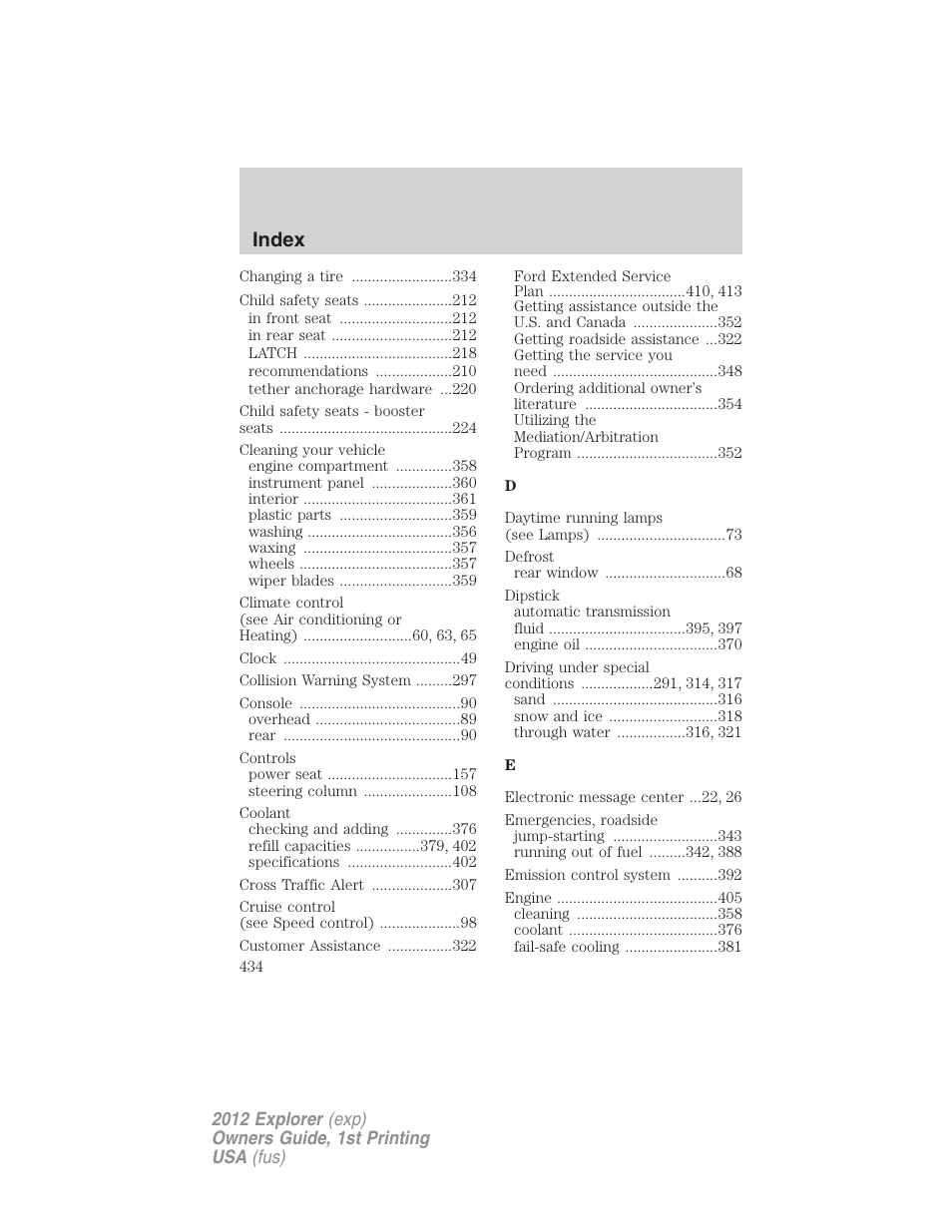 Index | FORD 2012 Explorer v.1 User Manual | Page 434 / 439