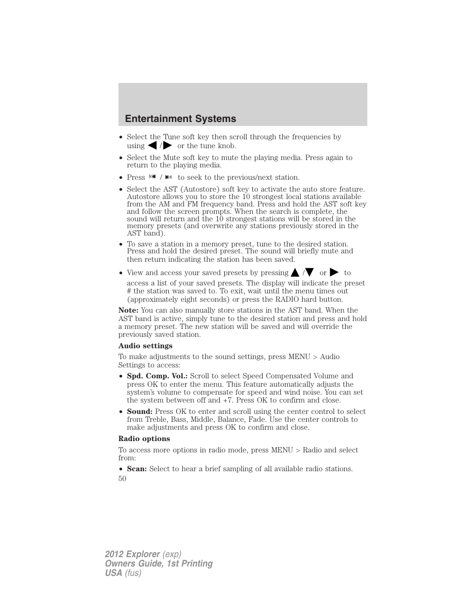 Entertainment systems | FORD 2012 Explorer v.1 User Manual | Page 50 / 439