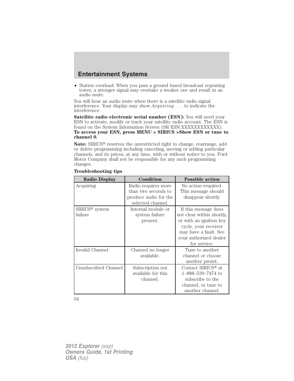 Entertainment systems | FORD 2012 Explorer v.1 User Manual | Page 54 / 439